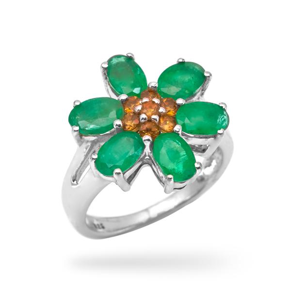 Silver ring emeraude, citrine Acaciane